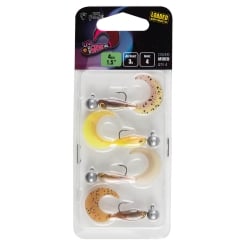 Fox Rage Micro Grub Tail UV mit Jighaken Gummiköderset 4cm 4Stk 
