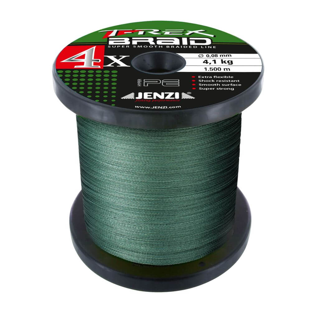 Jenzi T-Rex Braid 4x Geflochtene Angelschnur Grn 1500m 0,10mm 4,8kg